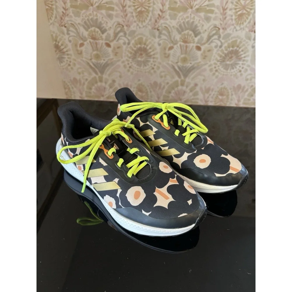 Adidas X Marimekko Tennis Shoes Bounce Primegreen Floral Youth Size 5 Black